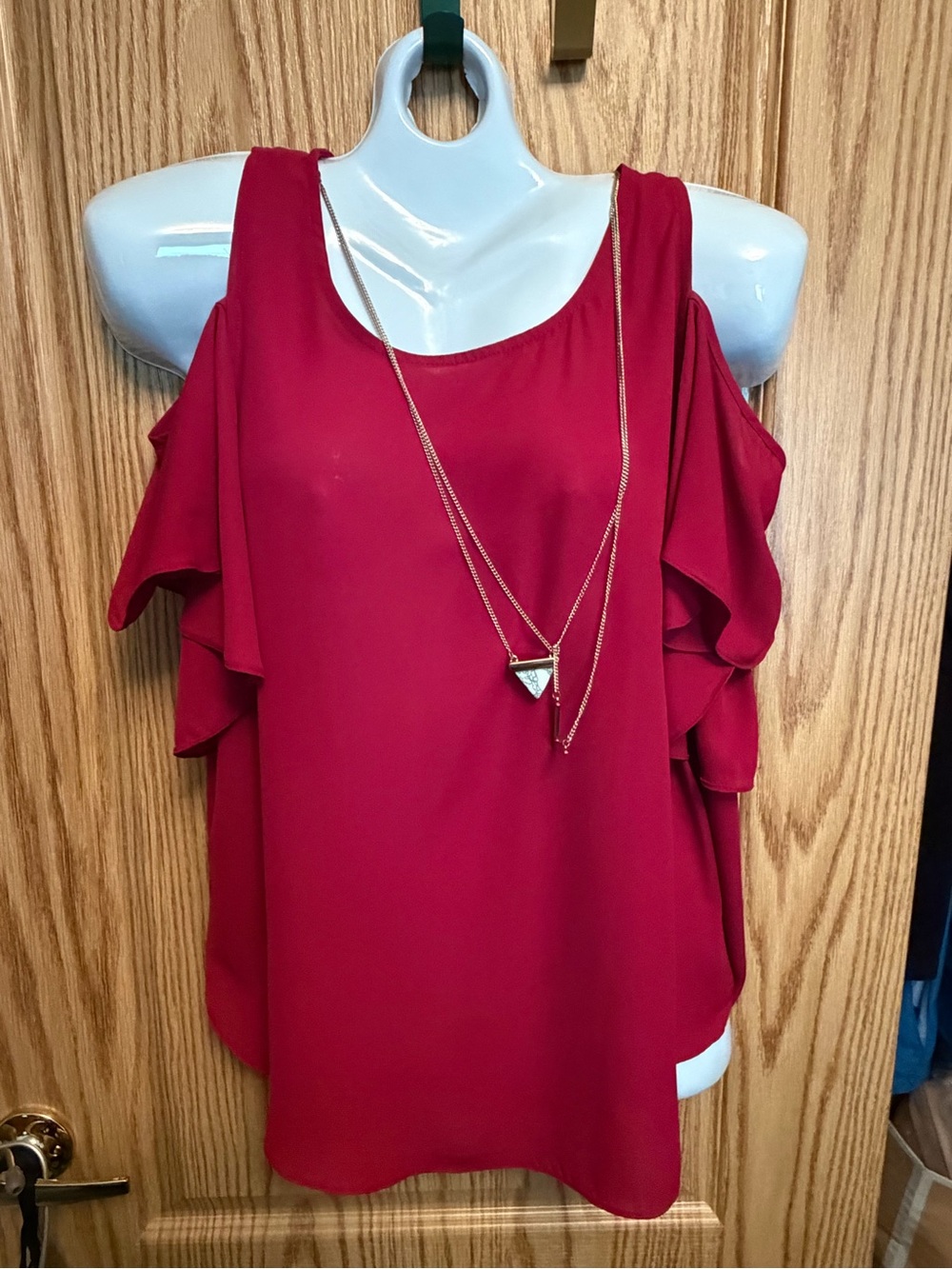 BCX Red Cold-Shoulder Ruffle Blouse